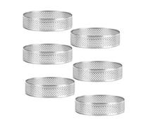 QWAMBVZE 6 Pcs Mini Tart Ring Stainless Steel Tartlet Mold Cutter Pie Ring Heat-Resistant Perforated Cake Mousse