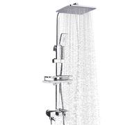 QWAXTRIW Adjustable Height Thermostatic Shower Column Set Wall Mounted with Square Handheld Shower Anti Scald Function Perfect for Modern Bathrooms and Family Safety