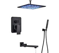 QWAXTRIW Black Bronze Bathroom Faucet Set 10" Rain Shower Head & 8" Ceiling Mounted Mixer Tap Modern Bath Shower System with Adjustable Temperature Control for Luxurious Spa Experience