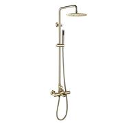 QWAXTRIW Brushed Gold Thermostatic Wall Mounted Shower Faucet Set 8 Inch Rain Shower Head Luxury Brass Bath System with Handheld Shower Modern Bathroom Upgrade.