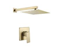 QWAXTRIW Complete Gold Shower System with Recessed Valve Luxurious Rainfall Shower Head & Handheld Spray Modern Bathroom Upgrade Easy Installation