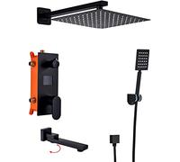 QWAXTRIW Digital Shower System Matte Black Shower Faucet Set with Rainfall Handheld Showerhead Brass Mixer Valve Modern Bathroom Fixture Easy Installation Luxurious Waterfall Effect