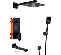 QWAXTRIW Digital Shower System Matte Black Shower Faucet Set with Rainfall Waterfall Showerhead Brass Handheld Shower Mixer Modern Bathroom Fixture for Ultimate Relaxation