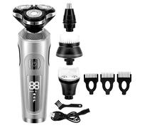 QWAXTRIW Electric Razor for Men, 4 in 1 Electric Shaver 3D Floating Cutters USB Fast Charge Shaving Razor Machine for Men Blades Portable Beard Trimmer Clipper (Color : Silver with Box)