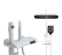 QWAXTRIW Intelligent Shower System Combo Set - Digital Display Constant Temperature Colorful Atmosphere Wall Mounted Rainfall Shower Head Adjustable 82-110cm (Model A 82)
