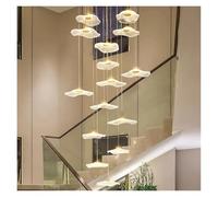 QWAXTRIW LED Lotus Leaf Design Staircase Modern Ceiling Chandelier Hotel Lobby Lustre Villa Kitchen Long Lighting(Dimmable,15 Heads)