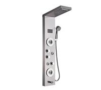 QWAXTRIW LED Thermostatic Shower Panel with Digital Display Hydro Column Hand Shower Jets & Bathtub Tap Brushed Nickel Finish Ultimate Spa Experience