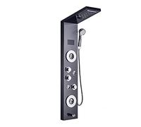 QWAXTRIW LED Thermostatic Shower Panel with Hydro Digital Display Shower Head Handheld Shower Jets & Bathtub Tap Stylish Black Shower Column for Ultimate Relaxation