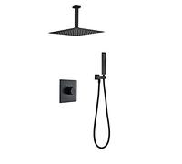 QWAXTRIW Luxury Black Shower Set 10 in 1 Dual Function Rainfall Shower System Square Stainless Steel Mixer Kit for Modern Bathroom Complete Shower Combo