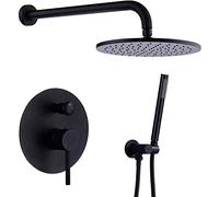QWAXTRIW Matte Black 10 Inch Brass Rainfall Shower Head Combo Set Wall Mounted Bathroom Rain Mixer System for Luxurious Spa Experience Adjustable Water Flow & Easy Installation