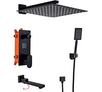 QWAXTRIW Matte Black Digital Shower System Wall Mounted Shower Mixer Set with Brass Handheld Shower and Rainfall Waterfall Showerhead Modern Bathroom Fixture for Luxurious Experience