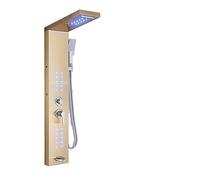 QWAXTRIW Matte Black Thermostatic Shower Set with LED Waterfall Rain Shower Head Dual Handheld SPA Bath Column Panel Modern Bathroom Fixture (6004 Gold 1)