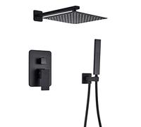 QWAXTRIW Matte Black Wall Mounted Shower Faucet Set 8/10/12/16 Inch Rainfall Shower Head with Handheld Shower Mixer for Luxurious Bathroom Experience