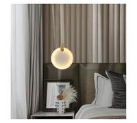 QWAXTRIW Modern Minimalist Round Marble Small Chandelier Single-Head Copper Dining Room Bedroom Led Bedside Pendant Lighting Lamp(Warm Light,25cm)