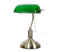 QWAXTRIW Reading Lamp Desk Lamp Retro Bankers Lamp, Antique Style Desk Light Emerald Green Glass Shade with Satin Brass Base and Metal Beaded Pull Cord Switch Table Lamp