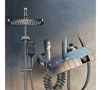 QWAXTRIW Thermostatic Shower Column with Handheld Tap Digital Display Rain Waterfall & Spray Function Brass Construction Stylish Grey Finish for Modern Bathrooms