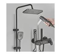 QWAXTRIW Thermostatic Shower Mixer Set Bathroom Intelligent Digital LCD 4 Function Wall Mount Rainfall Shower Faucet Cold Hot Water System (Gray)