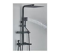 QWAXTRIW Thermostatic Shower Mixer Set Black/Chrome Digital Display Rain Shower System Bath Faucet Adjustable Showerhead Modern Bathroom Upgrade Water Temperature Control