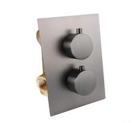 QWAXTRIW Thermostatic Shower Mixer Valve with 2 Way Outlet Chrome Brass Finish Dual Round Handles Anti Scald Feature G1/2 Connection (Gray)