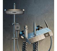 QWAXTRIW Thermostatic Shower System with LED Display Water Saving Mixer Set 4 Functions including Handheld Shower (3 Jets) ABS Rainfall Shower Tub Spout & Bidet Spray (Gray)