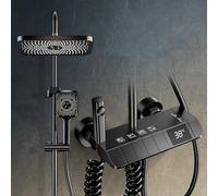 QWAXTRIW Thermostatic Shower System with LED Screen Water Saving Mixer Set 4 Functions: Handheld Shower (3 Jet Types) ABS Rainfall Shower Bidet Spray Black Tub Spout