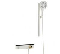 QWAXTRIW Wall Mounted Bath Mixer Taps with Waterfall Shower Rigid Riser Rail Kit Modern White Design for Luxury Bathroom Experience Adjustable Flow & Easy Installation