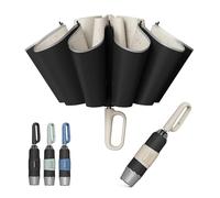 QWB TUMAAOTU Inverted Umbrella with Carabiner Handle, Compact Wind Proof Umbrellas For Rain and Sun Protection, Portable Reverse Folding Umbrella, Car Umbrella for Women Men, 10 Ribs, UV-Beige, 46 IN