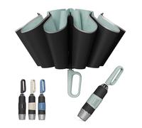 QWB TUMAAOTU Inverted Umbrella with Carabiner Handle, Wind Proof Umbrellas For Rain and Sun, 46 Inch Portable Reverse Folding UV Umbrella, Car Umbrella for Women Men, 10 Ribs, UV Green, 46 inches