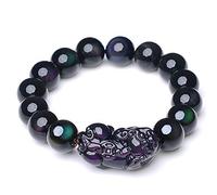 QWdfgS black obsidian bracelet, Obsidian PiXiu Bracelet Men and Women Natural Rainbow Eye Bangle