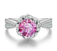 QWdfgS diamond ring, Moissanite Wedding Bands for Women 1ct Round Cut D Color VVS1 Blue/Purple/Pink Diamond Ring Engagement Rings with Certificate(Pink,5)