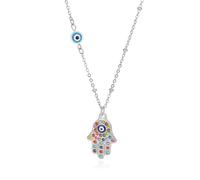QWdfgS Necklace, Bohemian Lucky Hamsa Hand Evil Eye Necklace Tone Designs with Colorful Crystals(Silver)