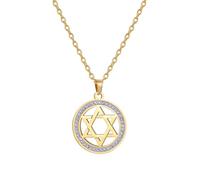 QWdfgS Necklace, Divine Star of David Necklace Spiritual Protection Jewellery Stainless Steel Tone with Sparkling CZ(Gold)