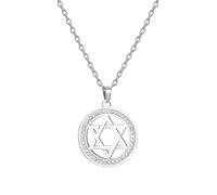 QWdfgS Necklace, Divine Star of David Necklace Spiritual Protection Jewellery Stainless Steel Tone with Sparkling CZ(Silver)