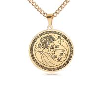 QWdfgS Necklace, Greek Dionysus Myth Medallion Necklace - Black Titanium Steel Etched Honor Medal(Gold)