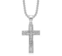 QWdfgS Necklace, Iced Out Passion of Christ Inspired Jesus Crucifix Necklace Titanium Steel Rose Croix Influence Religious(Silver)