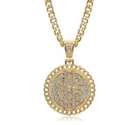 QWdfgS Necklace, Mansa Musa Gold Culture Hip Hop Necklace, Stainless Steel Iced Out Dollar Sign Pendant, Cuban Link Chain(Gold)
