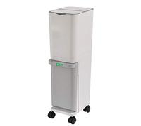 QWEASDF Waste Bin Small Plastic Double Kitchen Trash Can Press Open Lid Cute Compact Slim Dual Recycling Bins Wheels Vertical Rectangular Waste Separation 32L,gray