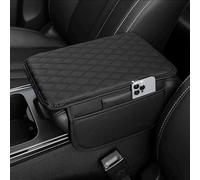 QWEDFSD PU Leather Centre Console Armrest Cover for MG MGS5 EV 2025,Memory Foam Comfortable Centre Console Pad Height Increasing with Storage Bag,A/Black