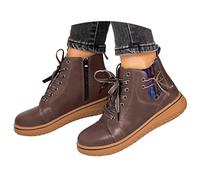 QWEDQWE Ankle Boots for Women 2026,Fashion Faux Leather Lace Up Side Zipper High-Top Ankle Boots Retro Round Toe No Heel Short Booties Casual Comfortable Outdoor Non-Slip Hiking Walking Shoes