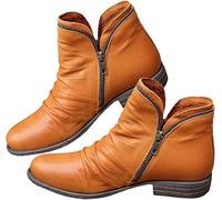 QWEDQWE Ankle Boots for Women 2026,Fashion No Heel Lace Up Side Zipper Faux Leather Booties Vintage Casual Arch Support Comfortable Slip On Flat Shoes Fall Winter Outdoor Walking Ankle Boots