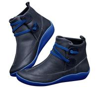 QWEDQWE Ankle Boots for Women 2026,Vintage Short Lace Up No Heel Faux Leather Arch Support Casual Booties Fashion Round Toe Low Heels Winter Snow Boots Fall Winter Solid Comfortable Outdoor Shoes