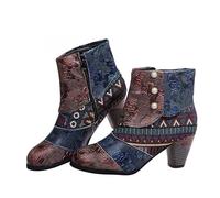 QWEDQWE Boho Boots For Women 2026,Fashion Colorful Faux Snake Leather Pointed Toe Ankle Booties Vintage Chunky Heels Side Zipper Bohemian Shoes Casual Comfortable Walking Short Booties