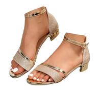 QWEDQWE Heels for Women 2026,Square Open Toe Slingback Short Heeled Comfortable Sparkly Ankle Strap Sandals Summer Casual Dressy Adjustable Buckle Sandal Party Dress Wedding Pump Shoes