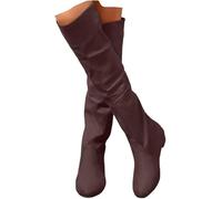 QWEDQWE Thigh High Boots for Women 2026,Wide Width Calf Slouchy Low Heel Mid Calf Boots Leather Flat Heel Round Toe Retro Booties Fall Winter Casual Comfortable Outdoor Non-Slip Calf Boot