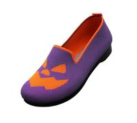 QWEDQWE Walking Shoes for Women 2026,Spooky Funny Spider Net Pumpkin Design Low Top Canvas Shoes Cute Soft Comfortable Knitted Flats Halloween Decoration Platform Slip On Walking Loafers Purple