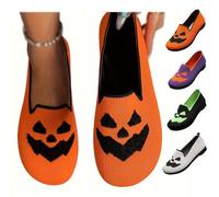 QWEDQWE Walking Shoes for Women 2026,Spooky Funny Spider Net Pumpkin Design Low Top Canvas Shoes Cute Soft Comfortable Knitted Flats Halloween Decoration Platform Slip On Walking Loafers Orange