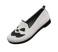 QWEDQWE Walking Shoes for Women 2026,Spooky Funny Spider Net Pumpkin Design Low Top Canvas Shoes Cute Soft Comfortable Knitted Flats Halloween Decoration Platform Slip On Walking Loafers White