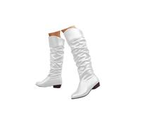 QWEDQWE Women's Slouchy Knee High Boots 2026,Round Toe Low Heel Slouchy Western Boot Breathable Chunky Heel Fashion Retro Classic Cowgirl Boots Side Zipper Comfortable Casual Stretch Shoes