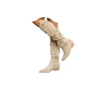 QWEDQWE Women's Slouchy Knee High Boots 2026,Round Toe Low Heel Slouchy Western Boot Breathable Chunky Heel Fashion Retro Classic Cowgirl Boots Side Zipper Comfortable Casual Stretch Shoes