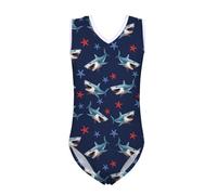 QWEFVB Blue Girls Gymnastics Leotards Kids One-Piece Athletic Outfit Leotards for Dance Ballet,Blue Shark